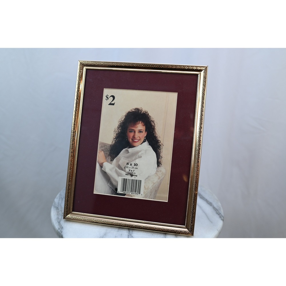 Gold Metal Picture Frame 8x10 with Burgundy Mat for 5x7 Photo Tabletop Display